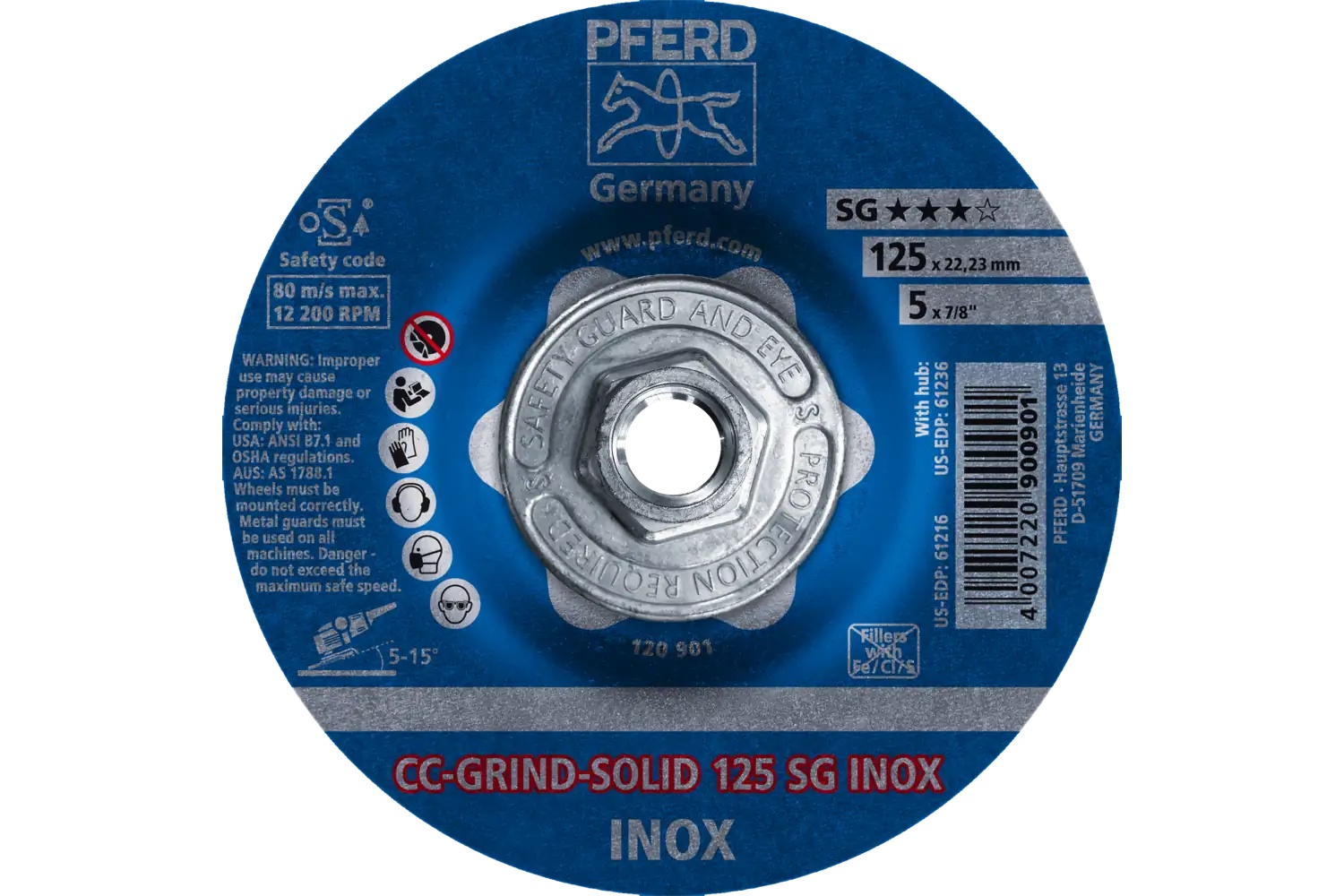 Picture of Pferd Grinding disc, CC-Grind®-Solid, 5" x 5/8-11, SG Inox, Ceramic